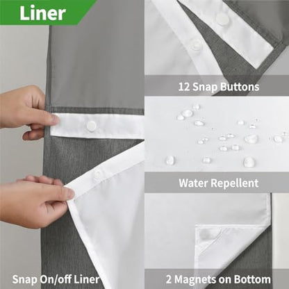 eachope No Hook Fabric Shower Curtain with Snap-in Liner,71x74Charcoal Grey