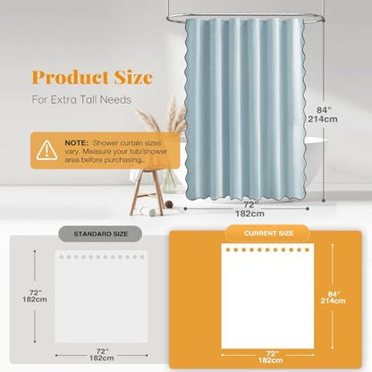 BTTN Boho Scalloped Linen Textured Cloth Shower Curtain, 72x84, Fog Blue