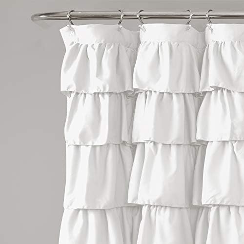 Lush Decor Ruffle Shower Curtain | Floral Textured Vintage Chic Farmhouse Style Design, White, 72" x 72"