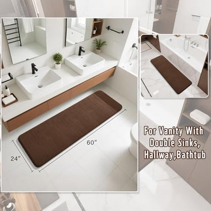 Yimobra Bathroom Runner 60"x24", Non Slip Memory Foam Bath Mat, Super Soft Water Absorbent Hallway Carpet, Machine Washable Rug for Vanity Tub Shower, Brown