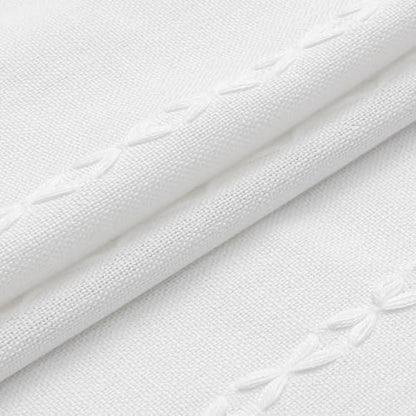 Boho Farmhouse Tassel Linen Shower Curtain,3D Embroidery Stripe White,72x78