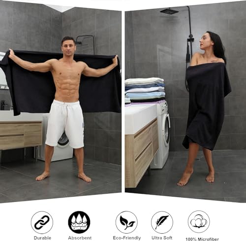 8-Piece Bath Towel Set, 2 Extra Large Bath Towel Sheets, 2 Hand Towels and 4 Washcloths - Highly Absorbent Quick Dry Microfiber,Ultra Soft Towel Set for Bathroom,Waffle Weave Design, Pack of 8 (Black)