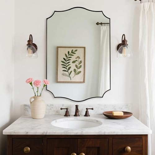 ANDY STAR Brushed Bronze Mirror, 24"x36" Bronze Rectangle Mirror, Bathroom Mirror with Anti-Rust Stainless Steel Metal Frame, Stunning Curved Design Ideal for Home Remodel