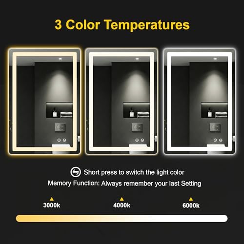 LED Bathroom Mirror with Lights, 24"x36" Lighted Vanity Mirror for Wall