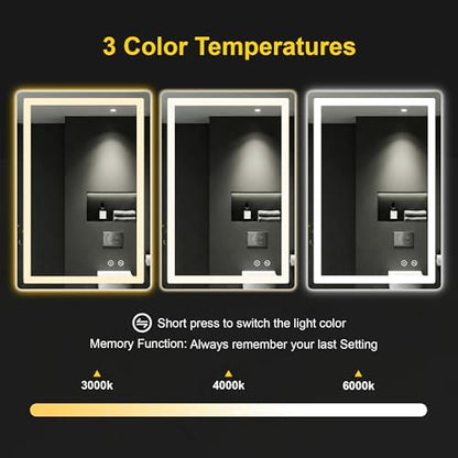 LED Bathroom Mirror with Lights, 24"x36" Lighted Vanity Mirror for Wall