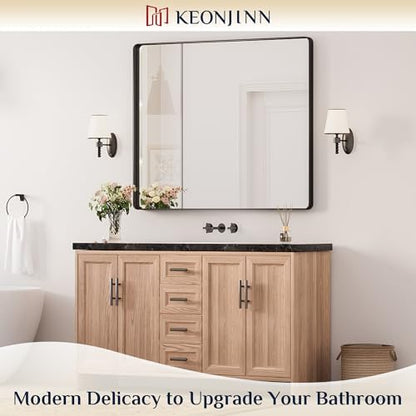 Keonjinn 42 x 36 Inch Black Bathroom Mirror for Over Sink, Tempered Glass