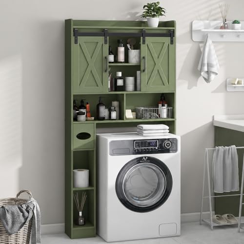 Vabches Over The Toilet Storage Cabinet with Sliding Doors, Green