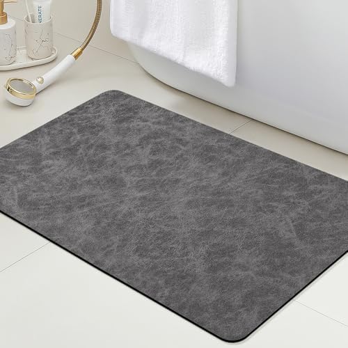 ACCUMTEK Non Slip Bath Mat, Thin Bathroom Rugs Fit Under Door, Quick Dry Bath Mats, Machine Washable Bath Rugs for Bathroom, Bathtub & Kitchen, Charcoal Gray/Crackle/32 x20
