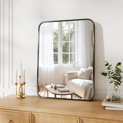 Koonmi Metal Framed Bathroom Mirror, 22"X30" Anti-Rust Bathroom Vanity Mirror, High-Definition Tempered Glass Bathroom Mirrors for Over Sink, Modern Decorative Wall Mirror for Restroom