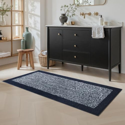 48x17 Bathroom Rugs Non Slip Washable, Soft Absorbent Bath Mat Dark Blue