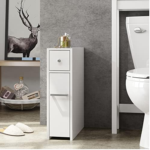 Spirich Slim Bathroom Storage Cabinet with Toilet Paper Holder, White