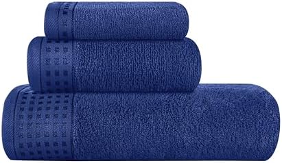 GLAMBURG Ultra Soft 3 Pack Cotton Towel Set, Contains a Bath Towel 28x55 inch, a Hand Towel 16x24 inch & a Wash Coth 12x12 inch, Ideal Everyday use, Compact & Lightweight - Navy Blue