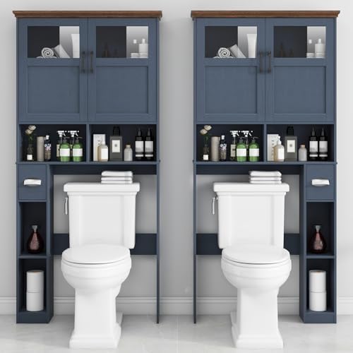 Vabches Over The Toilet Storage Cabinet with Doors & Paper Holder, Blue