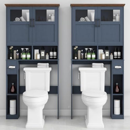 Vabches Over The Toilet Storage Cabinet with Doors & Paper Holder, Blue