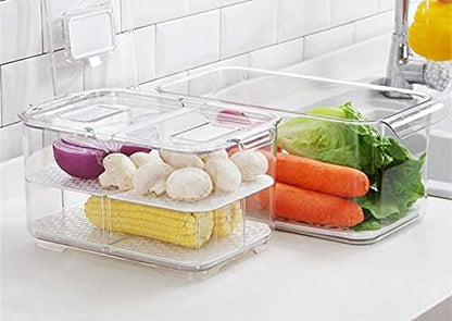 SANNO Fridge Food Storage Container Storage Containers, Produce Saver with Lids and Vents,Vegetable Fruit Storage Containers Stackable Salad Lettuce Keeper for Refrigerator，set of 2