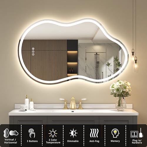 SMIROR 20x36 Irregular Led Lighted Bathroom Vanity Mirror