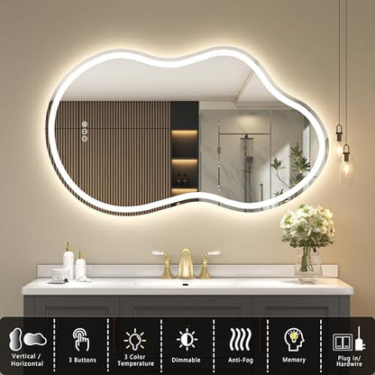 SMIROR 48x26 Irregular Led Lighted Bathroom Vanity Mirror
