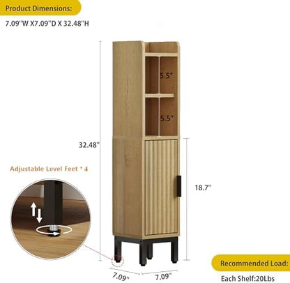 FerniTry Small Bathroom Storage Cabinet, Corner Narrow Toilet Paper Floor Cabinet with Door and Shelves,Bathroom Organizer with Adjustable Shelf, for Small Spaces (Oak)