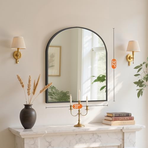 Sweetcrispy 31x32 Bathroom Mirrors for Wall, Arched Mirror for Over Sink