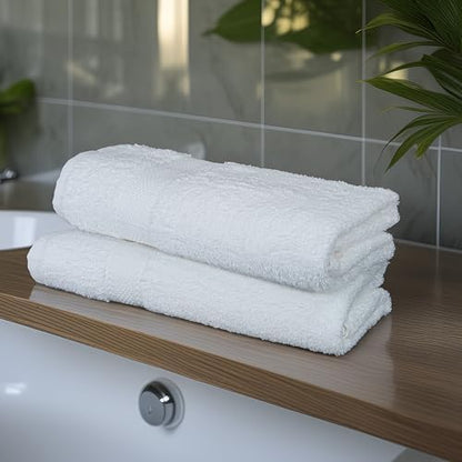 Commercial Bulk Pack of 12 Bath Towels – 100% Cotton Terry 24" x 48" – Ideal for Hotels, Salons, Gyms, Spas & Institutional Use – White