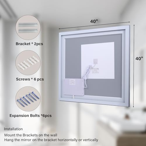 XRAMFY 40"X40" LED Bathroom Mirror, Backlit + Front Lit Wall Mirror