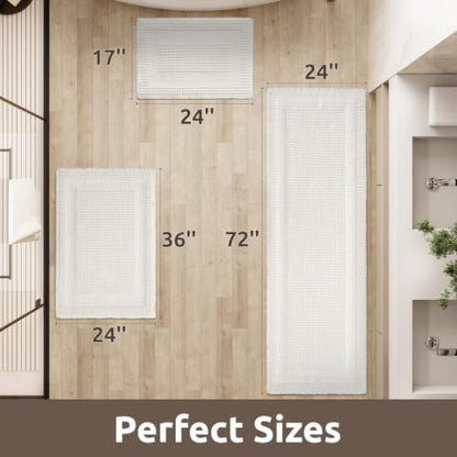 AMOAMI Waffle Bath Mat, Absorbent Bathroom Rugs Non Slip 24''x36'' White