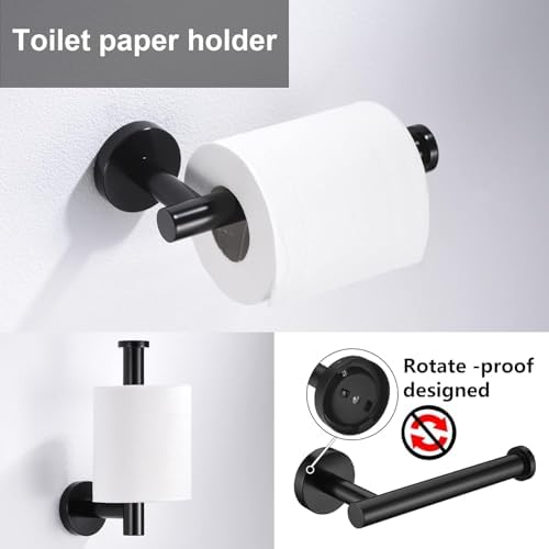 6 Pieces Matte Black Bathroom Hardware Accessories Set, SUS304 Stainless Steel 24 Inch Bath Towel Bar Set, Round Bathroom Towel Holder Set, Towel Racks for Bathroom Wall Mounted