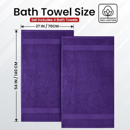 Infinitee Xclusives 100% Ring-Spun Cotton Bath Towels for Bathroom - Pack 4