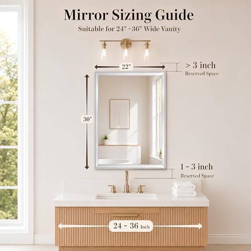 Brushed Nickel Bathroom Mirrors for Over Sink 22x30 Inch
