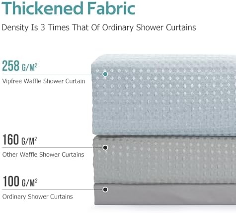 Vipfree 3 in 1 Shower Curtain Set, Waffle Shower Curtain and Liner Set with 12 Double Sided Shower Curtain Hooks, 258GSM Luxury Weighted Cloth Shower Curtains for Bathroom, 72 W x 72 H, Fog Blue