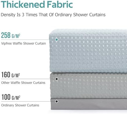 Vipfree 3 in 1 Shower Curtain Set, Waffle Shower Curtain and Liner Set with 12 Double Sided Shower Curtain Hooks, 258GSM Luxury Weighted Cloth Shower Curtains for Bathroom, 72 W x 72 H, Fog Blue
