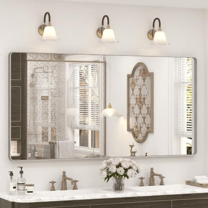 60x28 Inch Brushed Silver Bathroom Mirror for Wall