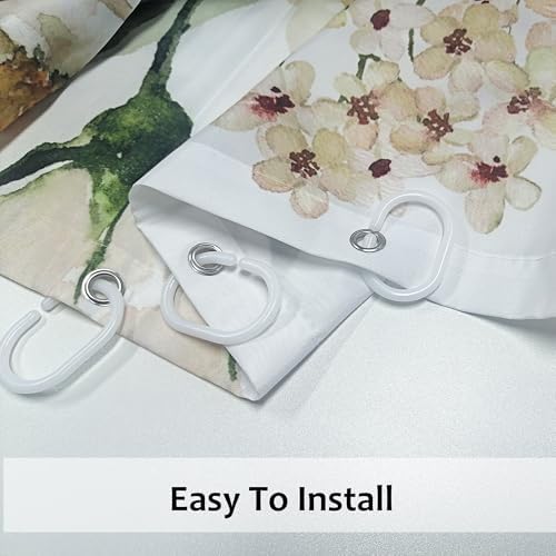 Floral Flower Shower Curtain Set with 12 Hooks,Thick 120GSM 72x72