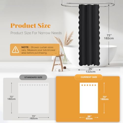 BTTN Stall Boho Scalloped Linen Textured Cloth Shower Curtain, 36x72, Black