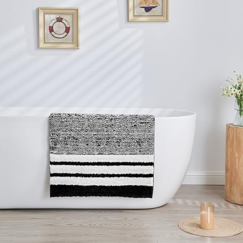 CozeCube Jet Black Striped 24"x16" Non Slip Washable Bath Mat