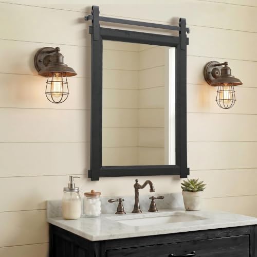 Besdomus Farmhouse Bathroom Vanity Mirror: 24"x36" Black Rustic Barn Door