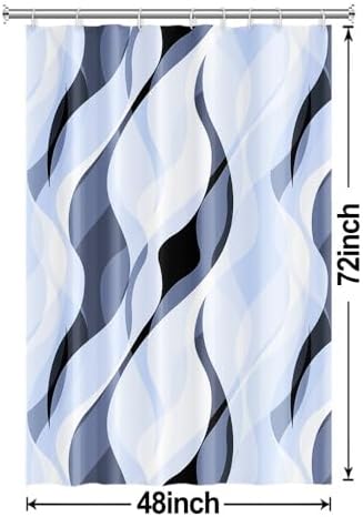 Sky Blue Striped Stall Shower Curtain with Hooks, 48x72 Inch