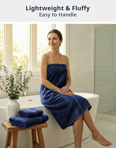 LANE LINEN Bath Towel Set 100% Cotton 6 Piece Soft Absorbent - Navy