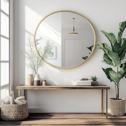 Oruii Large Round Mirror, 28 inch Gold Circle Mirror, Gold Metal Frame