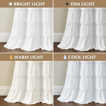 White Ruffle Shower Curtain Farmhouse Style Shower Curtain, 72" x 72"