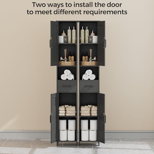 Homhedy 67" H Tall Bathroom Storage Cabinet with Barn Doors and Drawer