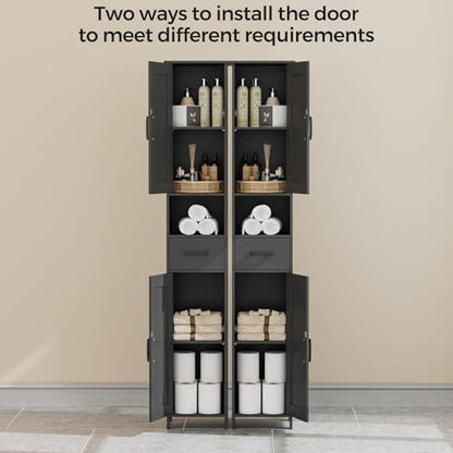 Homhedy 67" H Tall Bathroom Storage Cabinet with Barn Doors and Drawer