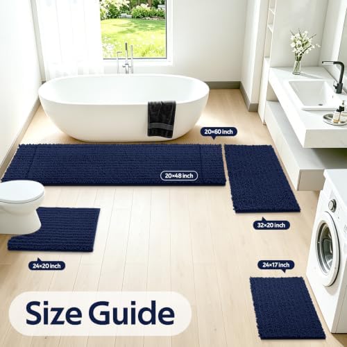 ACCUMTEK Upgrade Extra Large Navy Blue Bathroom Rug Set 3 Pieces Ultra Soft, Thick Absorbent Bath Mats, Non Slip Chenille Toilet Mat for Bathroom, Bedroom, Kitchen