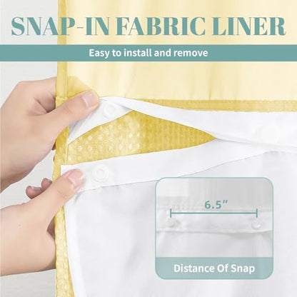 eachope No Hook Waffle Shower Curtain with Snap-in Liner, 71x74 Inch,Yellow