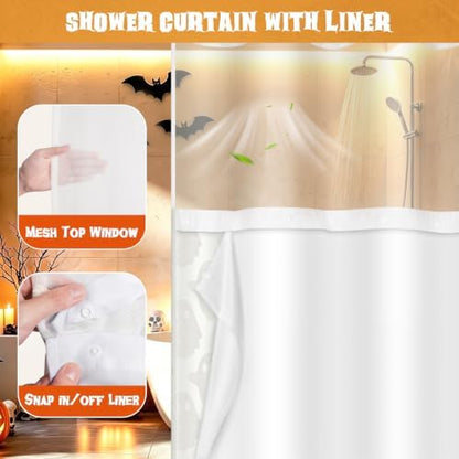 FADOTY No Hook Shower Curtain Set with Snap in Liner, Ghost, 71'' x 86''