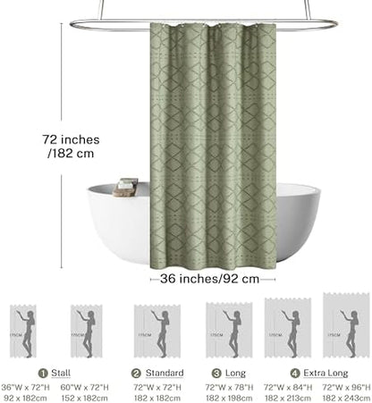 Small Stall Boho Shower Curtain - Sage Green Tassle Woven Fabric - 36 x 72 Half Size - Tufted Chevron Striped Textured Modern Farmhouse Minimalist Cloth Shower Curtain for Bathroom