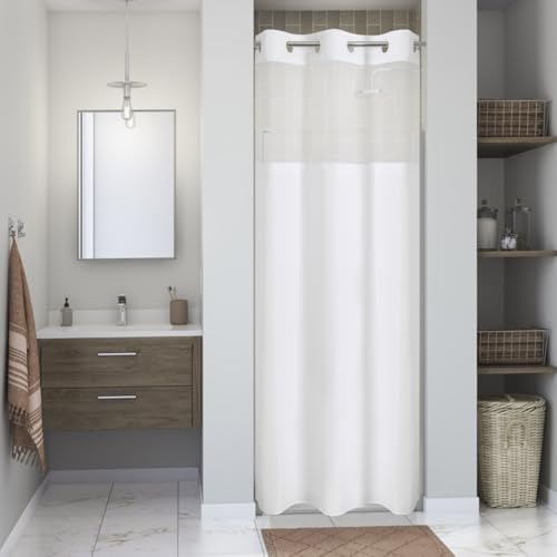 eachope No Hook Linen Texture Shower Curtain with Snap-in Liner,36x74 White