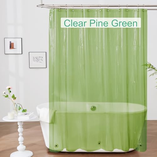 Mrs Awesome Clear Green Shower Curtain Liner with 3 Magnets, 72x72