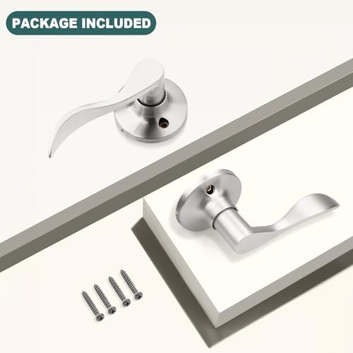 GOBEKOR 1 Pair of Dummy Door Levers Brushed Nickel Interior Door Handle for Left Hand and Right Hand, Non-Turning Handle Pull for Closet French Doors, 2 Pack