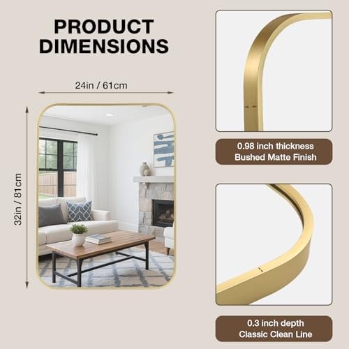 24"x32" Bathroom Mirror for Over Sink, Brushed Gold Rectangle Vanity Mirror